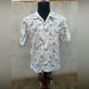 PreOwned Reyn Spooner X Uniqlo White/Blue Hawaiian Print Full Button Men's M